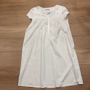 Deadstock NWT 100% Cotton White Nightgown Dress Floral Embroidery Lace Trim L